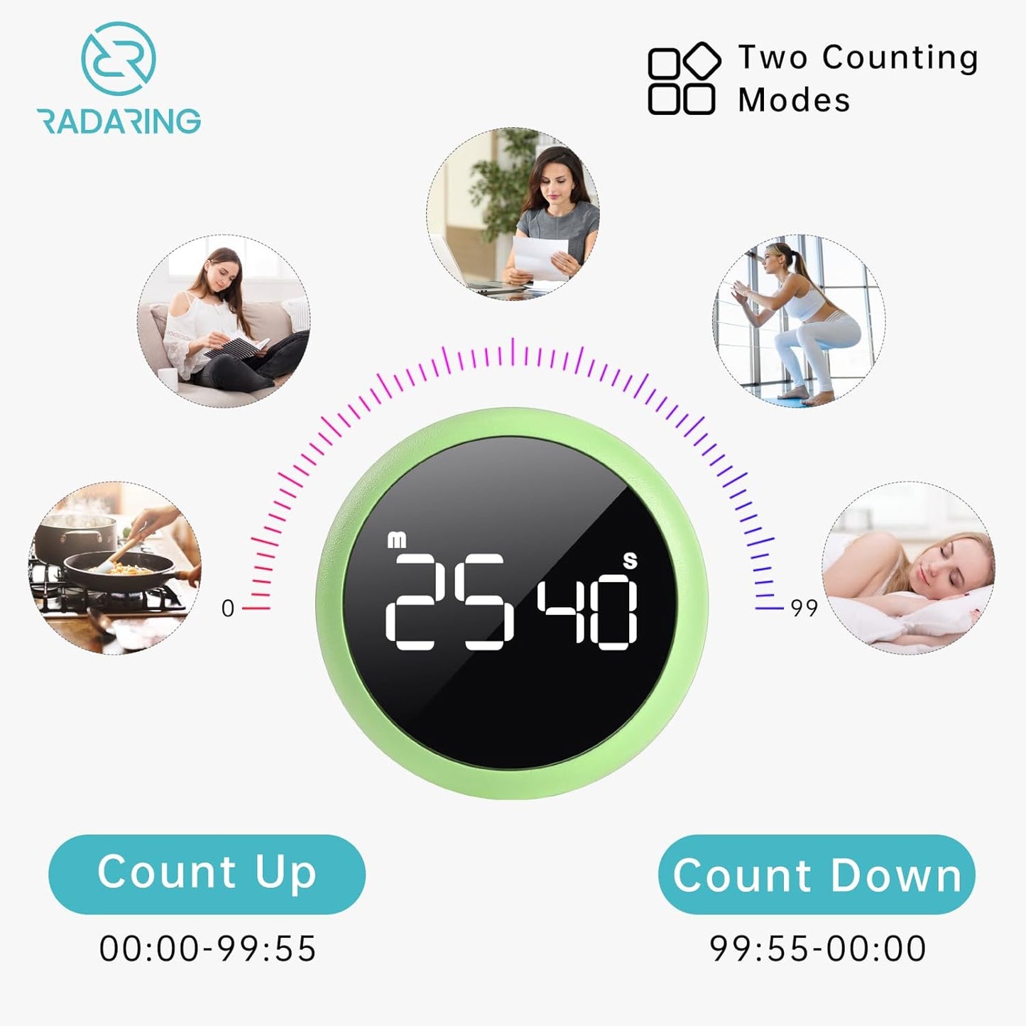 Amber Quick Que Kitchen Timers, Visual timers Large LED Display Magnetic Countdown Countup Timer for Classroom Cooking Fitness Baking Studying Teaching, Easy for Kids and Seniors (Amber)