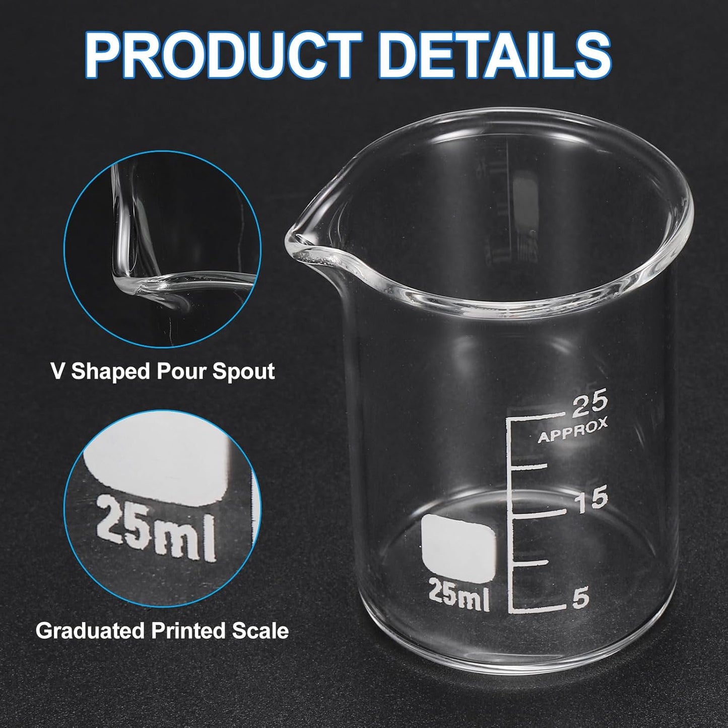 PATIKIL 250ml Glass Beaker, 2 Pack Measuring Glass Beaker Graduated Borosilicate Lab Cups Mug Low Form Heat Safe Transparent with 50pcs Wood Sticks for Laboratory Science Kitchen Liquids