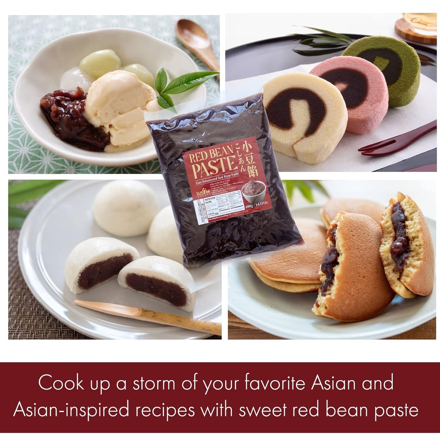 Fusion Select 3 Packs Red Bean Paste - Fine Sweetened Adzuki Bean Paste for Desserts, Buns, Pastry Filling, Mochi - For Chinese, Japanese & Korean Foods - No Additives or Preservatives
