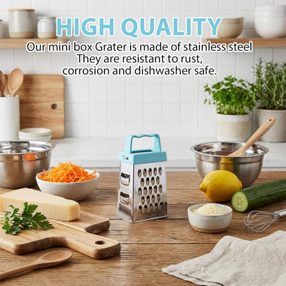 12 Pcs Mini Cheese Grater Stainless Steel Box Grater with 4 Sides Professional Fine Coarse Handheld Slicer Small Lemon Safe Zester Shredder for Kitchen Ginger Vegetable Potatoes Food