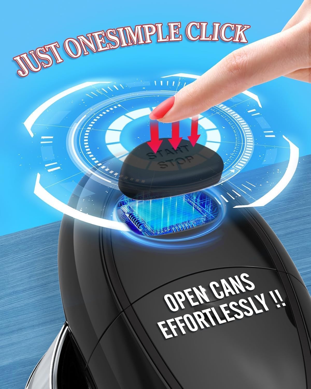 Electric Can Opener, Automatic Hands-Free One Touch, Smooth Edge Safety Cut, Battery Operated, Easy Open for Seniors, Arthritis Friendly, Compact Kitchen Tool Fits Most Can Sizes (Black)