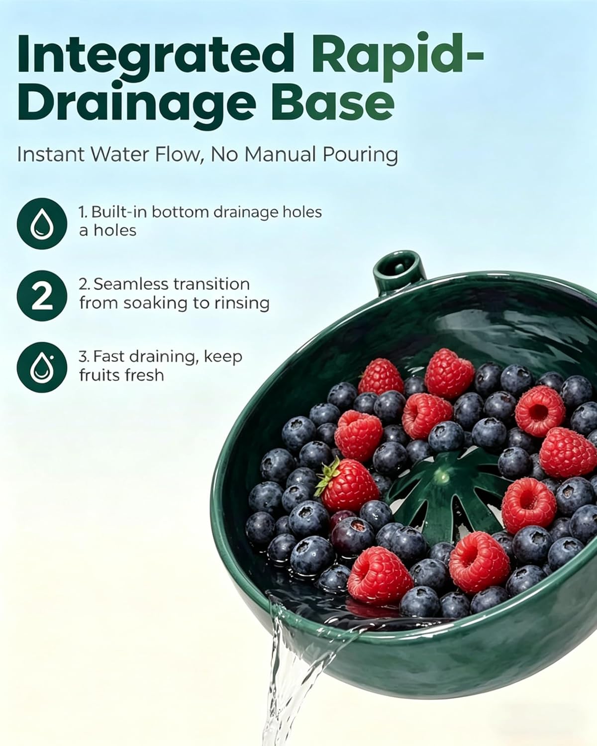 Swirling Berry Washing Bowl, Self-Spinning Fruit & Vegetable Washer with Drain, 360° Vortex Cleaning, Rapid Wash Multipurpose Kitchen Colander, Ideal Gift for Fruit Lovers (Green)