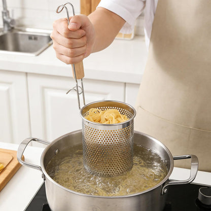 2 Pack Pasta Strainer with Handle Pasta Basket Spider Mesh Strainer Stainless Steel for Noodle, Boiling Food, Ramen, Spaghetti, Dumpling (4.6"D X 5.78"H)