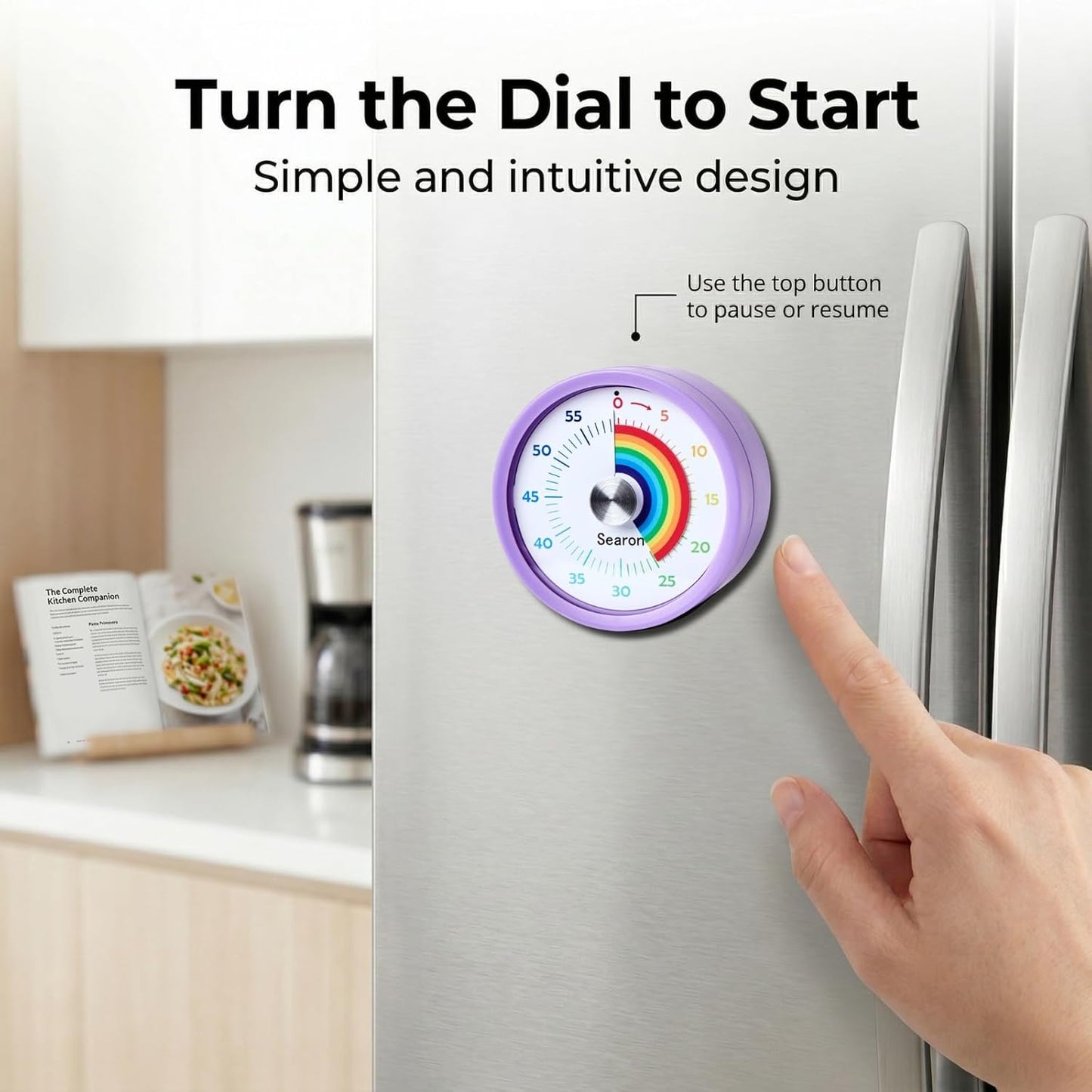 Searon Magnetic Visual Kitchen Timer, 60 Minute Countdown Timer with LED Alert, Turn the Dial to Start, No Winding Needed for Cooking, Baking, Meal Prep & Daily Kitchen Tasks (Blue)