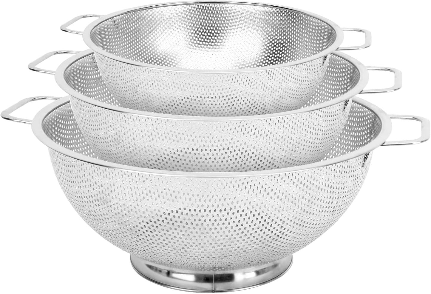 Colander for Kitchen, 3QT, Stainless Steel Colander Strainer with Handle for Fruits Vegetables Cooking Food, Dishwasher Safe