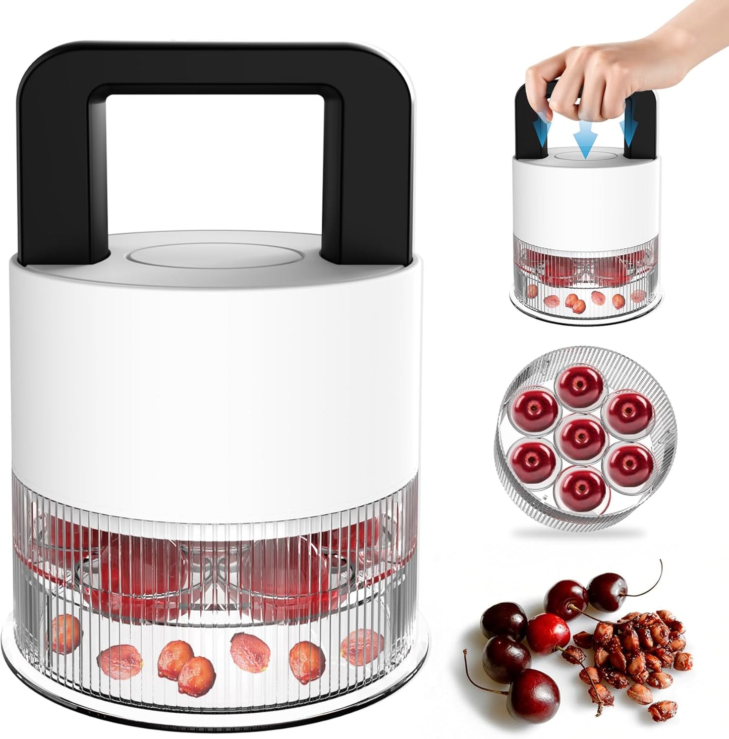 Cherry Pitter Tool,Pit 7 Cherries at Once,Multi-Function Pitting Tool, Portable Cherries Corer Stoner Seed Tool with Ergonomic Push Design,Easy to Use for Making Cherry Jam (Black)