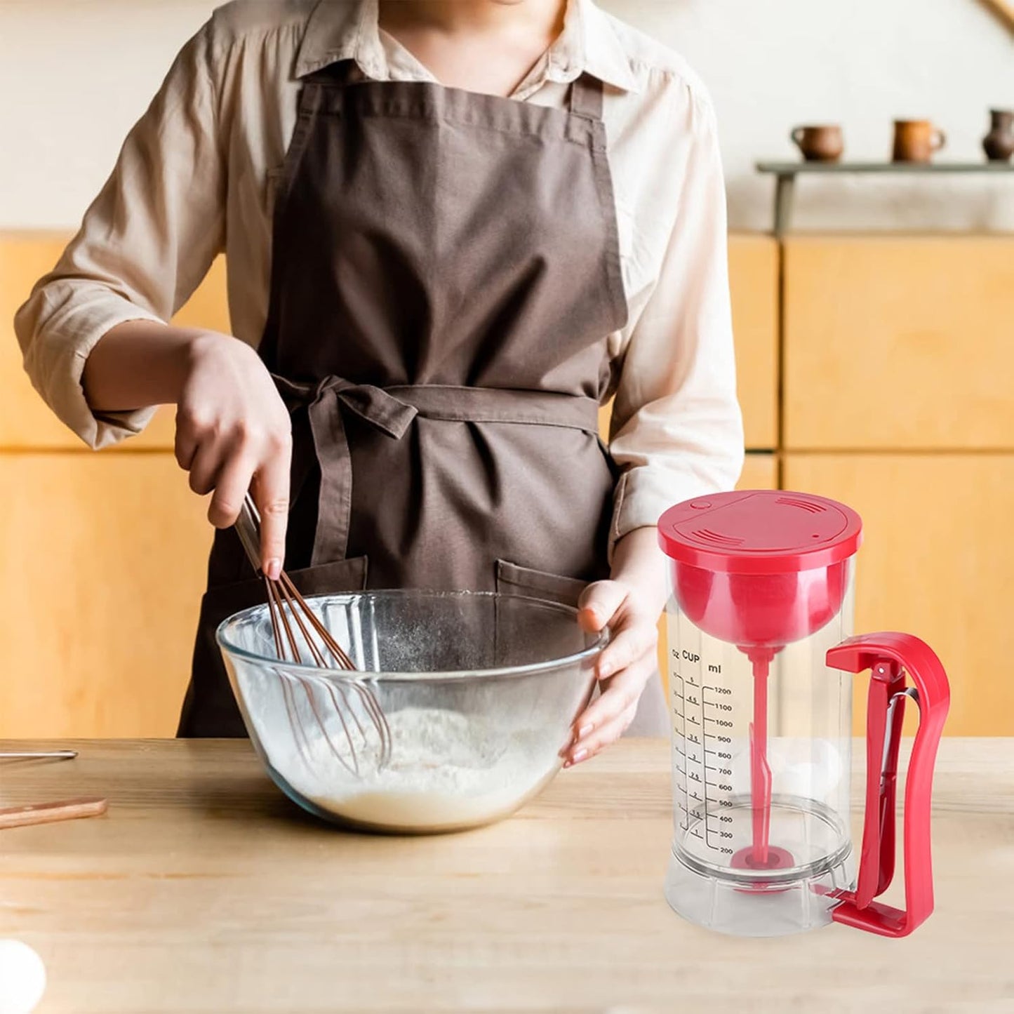 Batter Dispenser, 1200mL Cordless Electric Pancake Cupcake Batter Mixer Bakeware Maker Machine Battery Powered Measuring Baking Tool for Muffins Crepes Cake