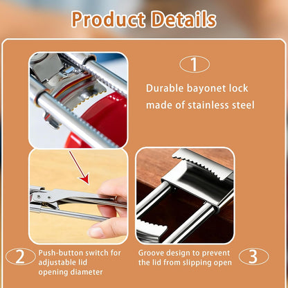 2PCS Adjustable Stainless Steel Jar Opener, Manual Can Opener for Arthritis Hands, Multifunctional Bottle Opener & Lid Gripper, Kitchen Gadgets for Seniors