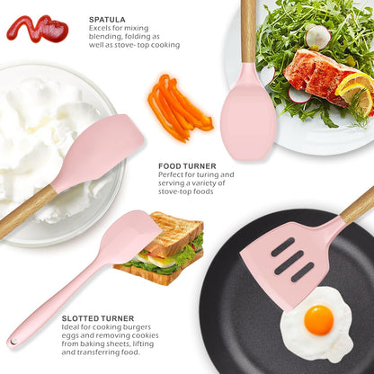 oannao Silicone Cooking Utensils Kitchen Utensil Set - 446°F Heat Resistant Silicone Kitchen Utensils Set, Spatula,Turner Tongs, Spoon, Whisk,Kitchen Gadgets for Nonstick Cookware, BPA Free (Gray)