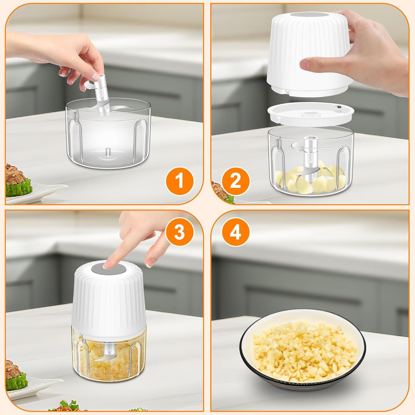 400ML Electric Garlic Chopper, 6 Blades Garlic Grinder Mini Vegetable Chopper, USB Portable Veggie Chopper, Onion Mincer, Food Processor for Ginger, Chili, Fruit, Meat