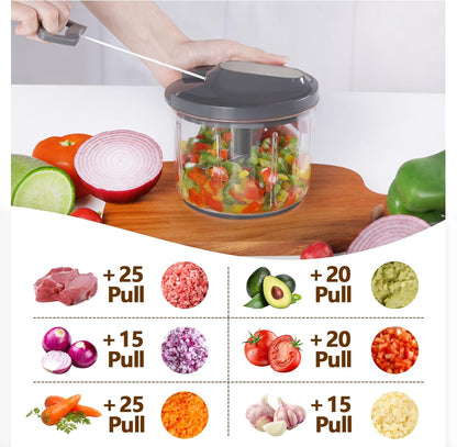 LHS Manual Food Processor Large Vegetable Chopper, 1000ML Pull String Chopper Garlic Mincer Onion Cutter for Veggies,Salad,Fruits, Nuts, BPA Free, Black
