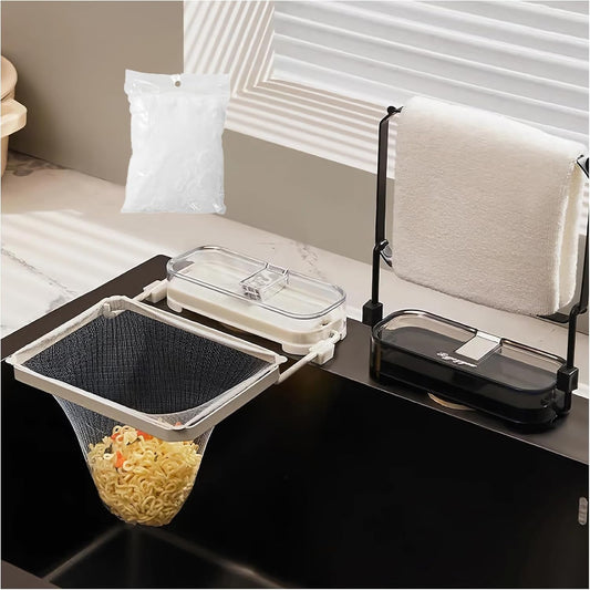 Sink Drain Strainer 2025 New Suction Cup Sink Kitchen Net Strainer Colander Collapsible Corner Sink Strainer over for Food Waste Filtering Kitchen Leftover Have Mesh Bags (Black, Filter 50Pcs)