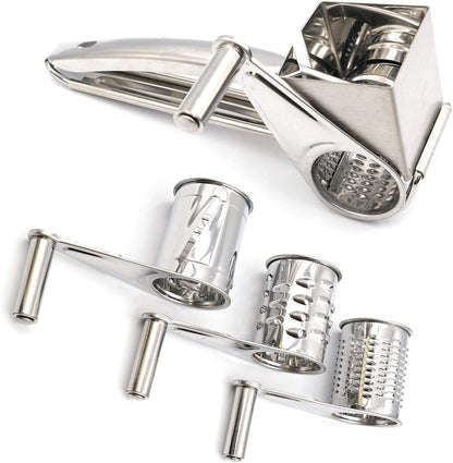 Mayata 1set Cheese Cutter Slicer Shredder with 3 Interchanging Rotary Ultra Sharp Cylinders Stainless Steel Drums & Slicer