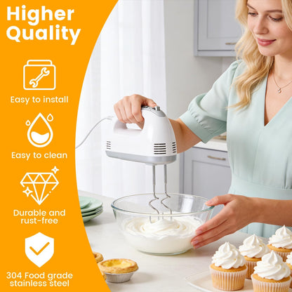 6 Pcs Hand Mixer Beater Attachments for KitchenAid Hand Mixers KHM3 KHM5 KHM7 KHM9, Stainless Steel Hand Mixer Beaters, Whisk, Blending Rod and Dough Hooks