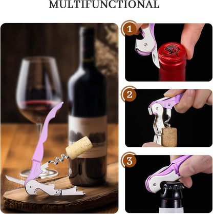 HYZ 2-Pack Wine Opener Waiter Corkscrew, Professional Wine Key for Servers, Bartender, with Foil Cutter, Manual Wine Bottle Opener Double Hinged (Black)