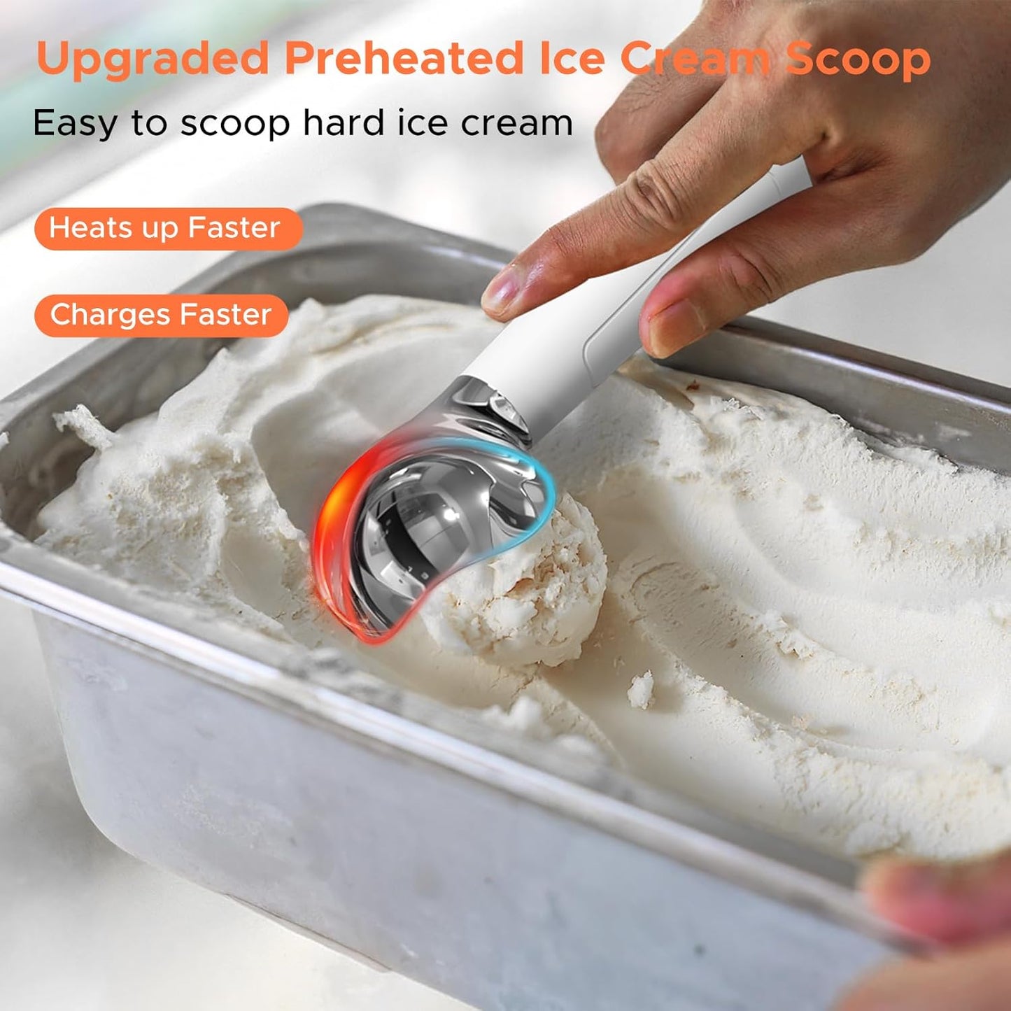 LT LAUDTEC Heated Ice Cream Scoop, Rechargeable Electric Warming Scooper, Heats to 158F for Hard Ice Cream, IP67 Waterproof, Easy for Seniors & Kids (Yellow)