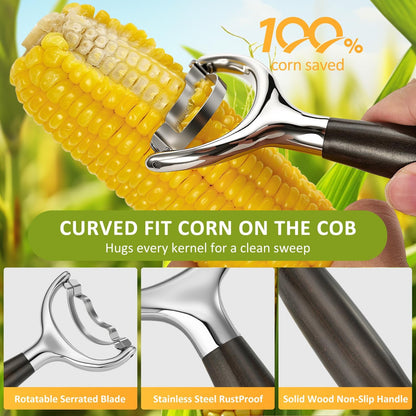 Stainless Steel Corn Peeler, Durable Corn on the Cob Stripper Tool with Solid Wood Good Grip Handle for Salad Polenta Pizza Popcorn Cooking Gifts for Woman Her Mom Birthday (Exotic Ebony)