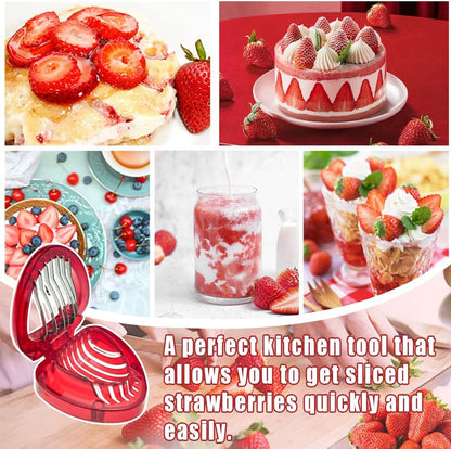 2 PACK Stainless Strawberry Slicer - Fruit Cutter Set for Dessert Cups, Cake Stand Decorations, Homemade Bread Decor