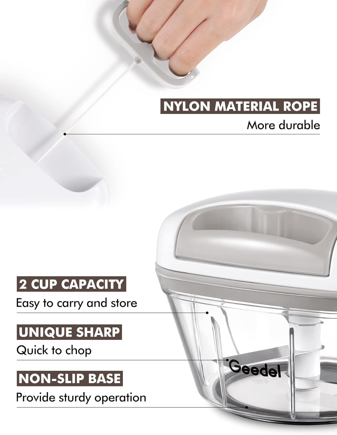 Manual Pull Food Chopper, Hand Pull String Onion Chopper Dicer for Kitchen, Easy Cleaning Food Chopper for Vegetables, Fruits (500 ML)