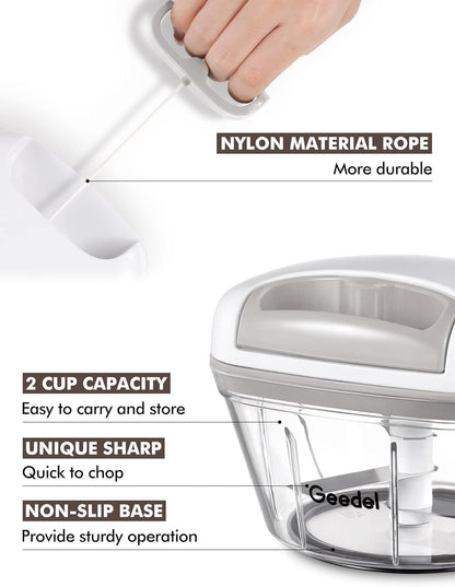 Manual Pull Food Chopper, Hand Pull String Onion Chopper Dicer for Kitchen, Easy Cleaning Food Chopper for Vegetables, Fruits (500 ML)