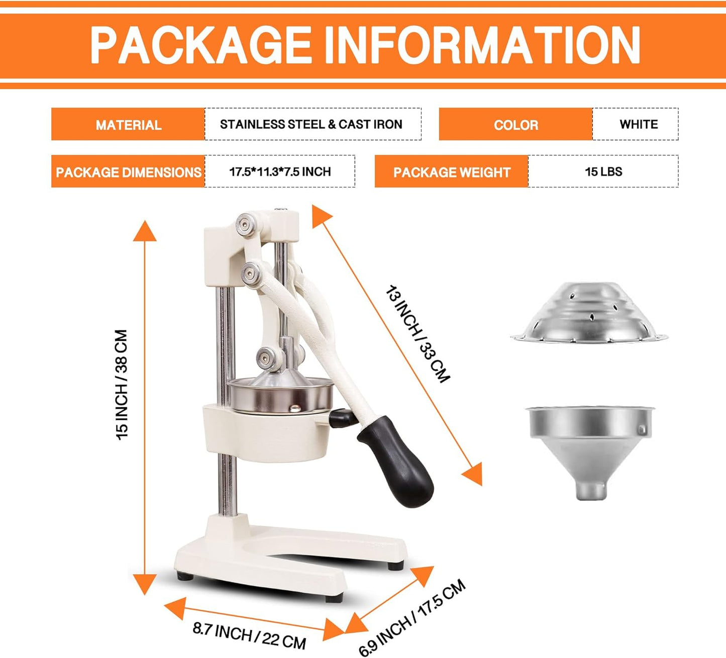 Commercial Heavy Duty Cast Iron Hand Press Manual Orange Citrus Lemon Lime Grapefruit Pomegranate Fruit Juice Squeezer Machine with Stainless Steel Cup