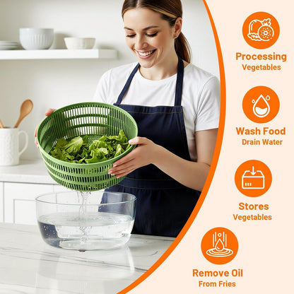 HomeHacks Salad Spinner Large Lettuce Spinner, Large Fruit Cleaner with Double Drainage Holes, 5 Chopping Blades, High Efficiency for Kitchen Washing & Drying Leafy Vegetables, Easy Press (Grey)