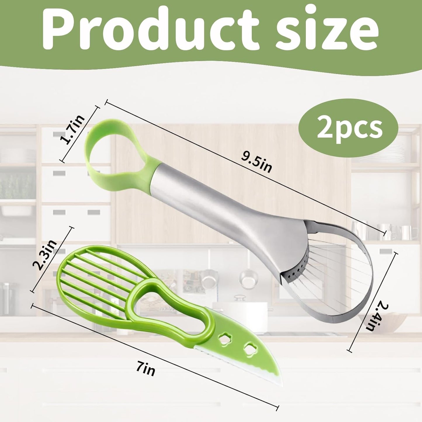 2-Piece Kitchen Gadget Set for Avocado Preparation, Avocado Slicer Tool, Avocado Cutter with Stainless Steel Blade, Ergonomic Handle Design for Easy Slicing and Pitting