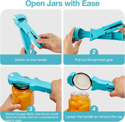 7 in 1 Jar Opener Bottle Opener and Wine Opener for Seniors with Arthritis, Weak Hands, Multi Retractable Magnetic Can Opener, Original Kitchen Lid Opener Tool (Black)