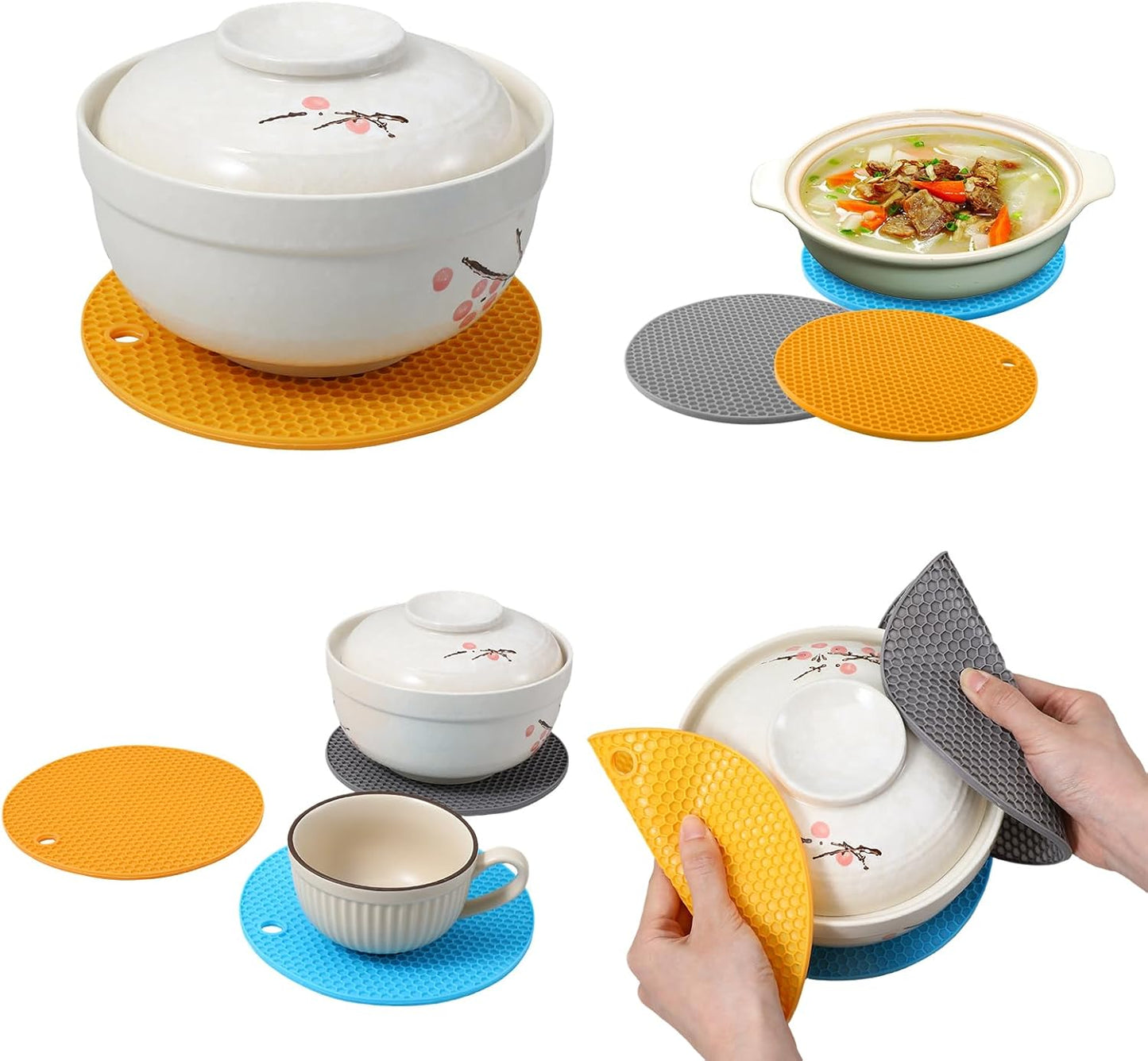 3Pcs Rubber Jar Opener,Round Large Jar Opener Gripper Pad Kitchen Non-Slip Coasters for Weak Hands,6.7x6.7Inch(Gray,Blue,Orange)