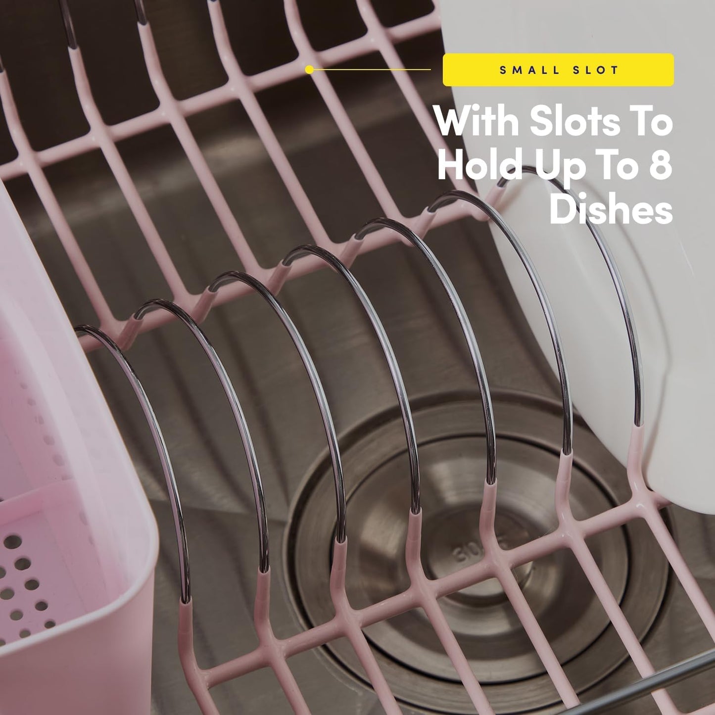Dish Drying Rack & Cutlery Holder 2 Piece Set - Compact Sink-Fitting Dish Drainer with Rubberized Undercoating, Space-Saving Kitchen Organizer for Plates, Cups, Bowls & Utensils in Sink, Silver