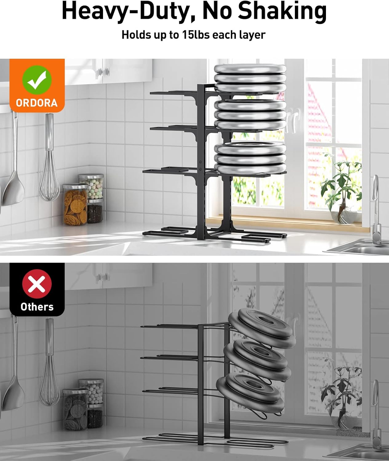 ORDORA Pots and Pans Organizer for Cabinet 16.61 Height, 8 Tier Pot Organizers Rack with 3 DIY Methods, Adjustable Pan Organizer under Cabinet Kitchen Organization and Storage