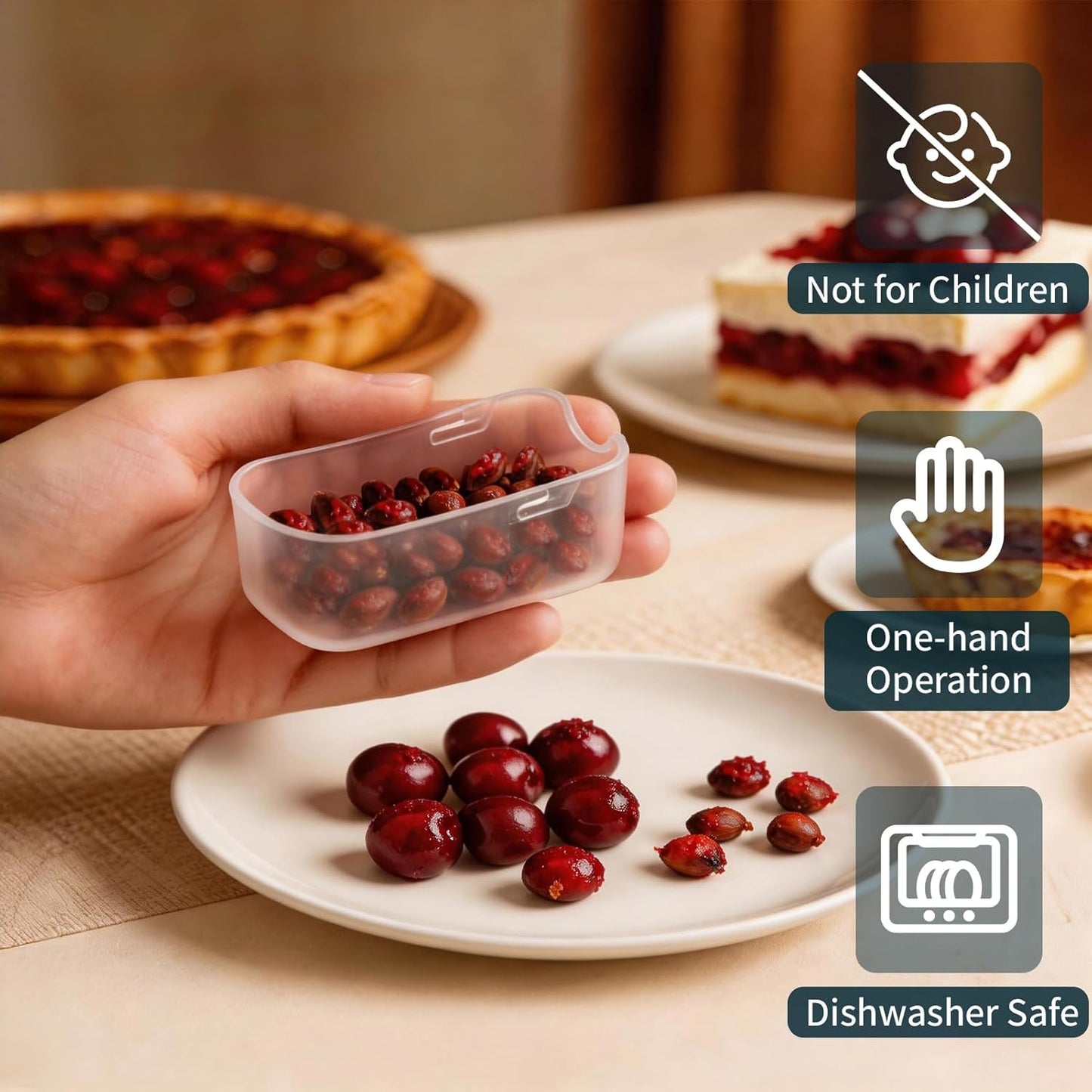 Cherry Pitter with Container, Stainless Steel Single Cherry Pitter Tool with Pit Collector Box, Portable Handheld Cherry Pitter for Baking, Mess-Free Pit Remover for Cherries, Kitchen Gadget (Black)