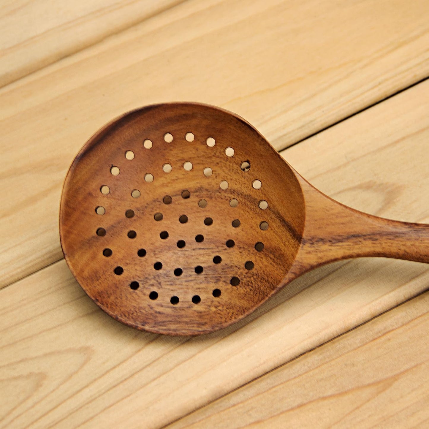 AOOSY Wooden Strainer Spoon,Wooden Slotted Spoon for Cooking Wood Ladle with Holes Long Handle Skimmer Spoon for Straining Draining Egg Meat Noodles,11Inch