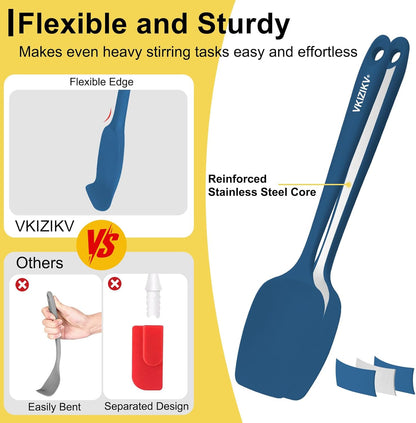 4 Pcs Silicone Spoon Spatula Set, 11.4 In, Food Grade Rubber Spatulas for Cooking, Baking, Mixing, 600°F Heat Resistant, Nonstick and Flexible Kitchen Utensils, Seamless Spoonula (Black)