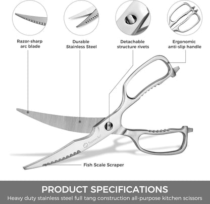 Sunnecko Kitchen Scissors All Purpose Heavy Duty Scissors Titanium Coated, Kitchen Shears for Food, Micro Serrated with Detachable Blades