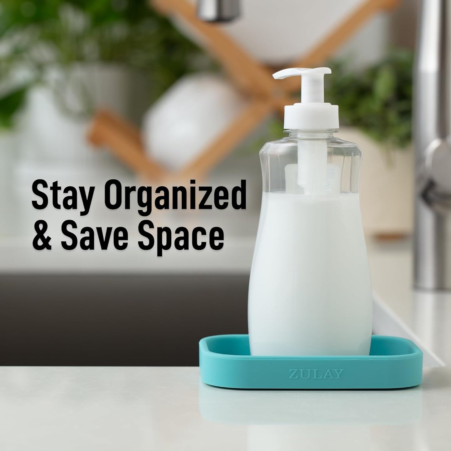 Zulay Kitchen (9x3.5in Sponge Holder for Kitchen Sink - Flexible Heavy-duty Multipurpose Sink Caddy - Counter Organizer for Kitchen, Bathroom, Makeup, Trinkets & More! (Grey)