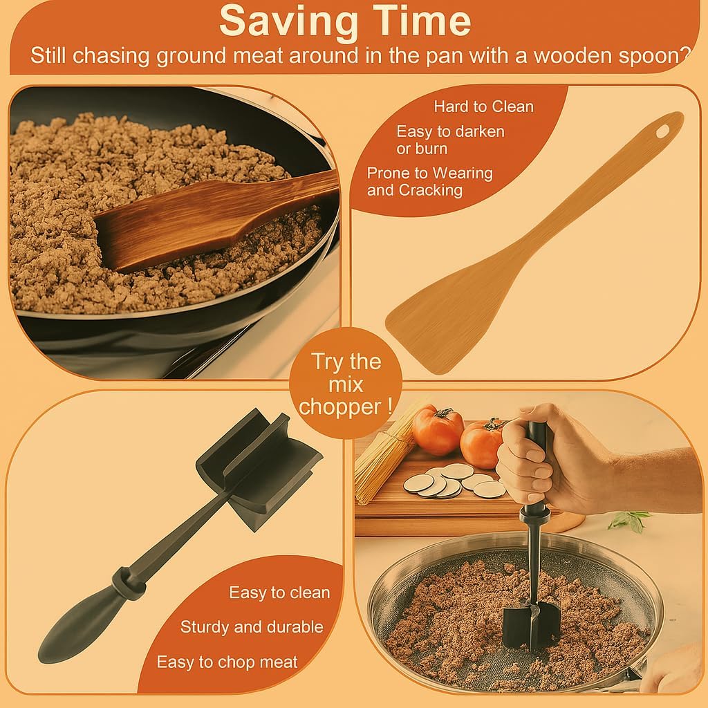 Manual Meat Chopper Tool – Heat Resistant Ground Beef Masher & Food Separator – Non-Electric Meat Grinder for Tacos, Burgers, Turkey, Sausage & More – Easy to Use & Clean