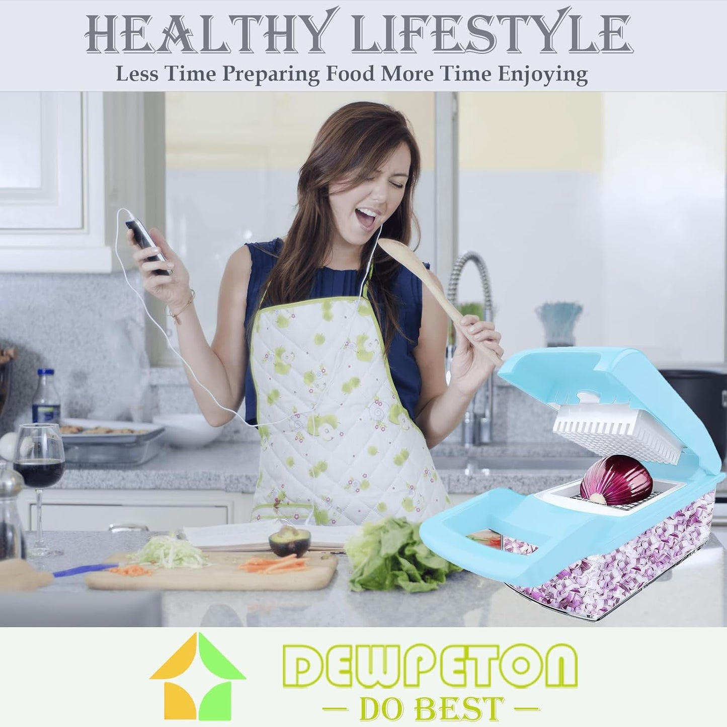 Dewpeton Pro-Series 20-in-1 Mandoline Slicer & Spiralizer, Veggie Chopper with Container, Home Essential Kitchen Gadget