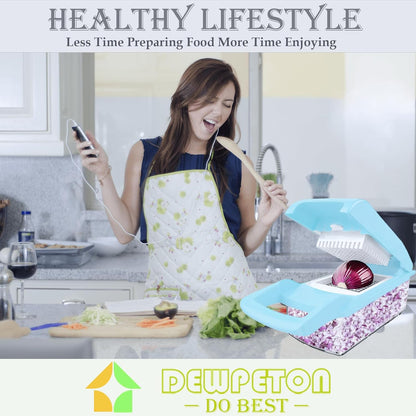 Dewpeton Pro-Series 20-in-1 Mandoline Slicer & Spiralizer, Veggie Chopper with Container, Home Essential Kitchen Gadget
