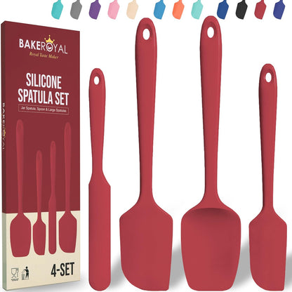 BakeRoyal Silicone Spatula Set - 4-Piece Rubber Spatulas Silicone Heat Resistant 600°F for Everyday Task - Seamless Design Kitchen Spatulas for Nonstick Cookware - Royal Blue