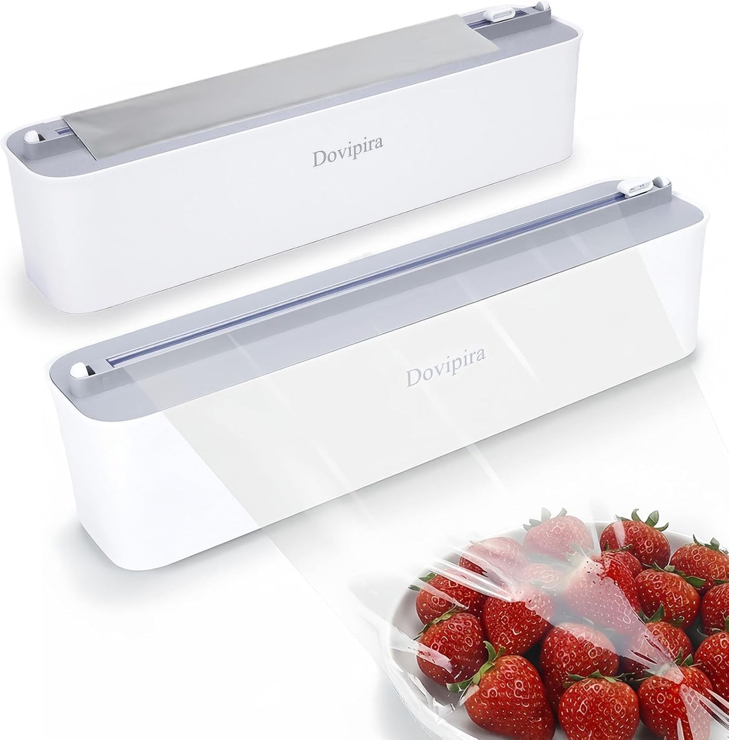 Magnetic Plastic Wrap and Foil Dispenser with Cutter, Upgrade Large Size Fits Max 12.8In x 984Ft Cling Film, Adhesive Wall Mounted Aluminum Foil and Wrap Organizer Holder for Kitchen