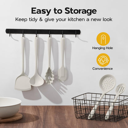 Onader Silicone Cooking Utensils Set of 10, Kitchen Utensils for Nonstick Cookware, Heat Resistant & Nontoxic Spatula Set- Khaki
