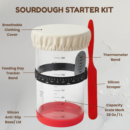 EROIR 13" Danish Dough Whisk Bread Lame Bowl Scraper Set - Dutch Sourdough Whisk Double Eye, Dough Scraper, Bread Scorer with 10 Blades and Leather Cover