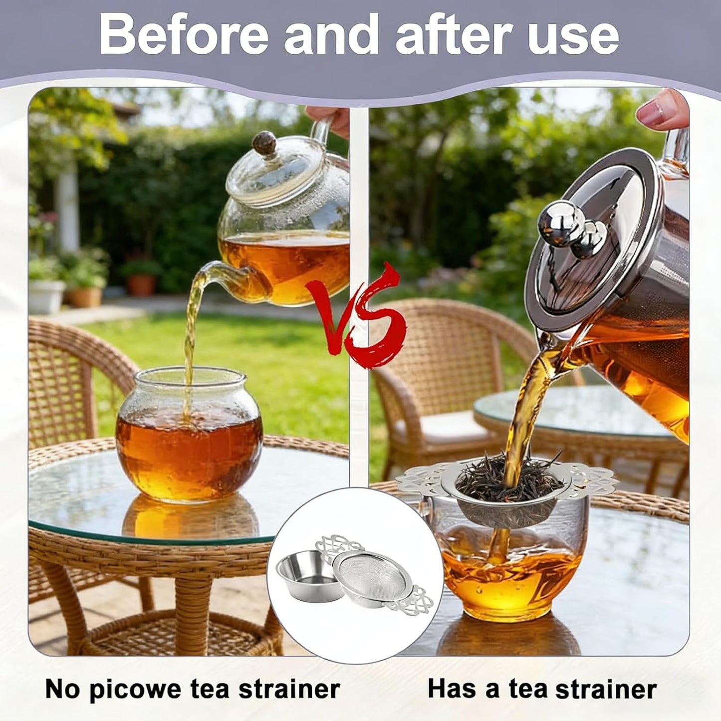 2 Pack Stainless Steel Tea Strainers, Small Fine Mesh Strainers with Bowl Fine Mesh Ball Infuser Small Strainer for Loose Tea Leaf Filter