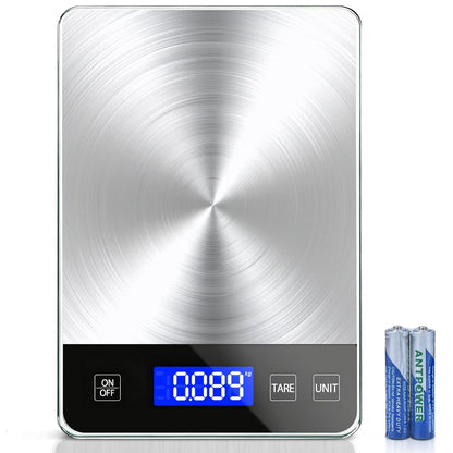 Food Kitchen Scale, 33lb Digital Food Scale Precisely Measures Grams and Ounces for Baking and Cooking, Rechargeable 304 Stainless Steel Kitchen Scale for Food with LCD Display, Batteries Included