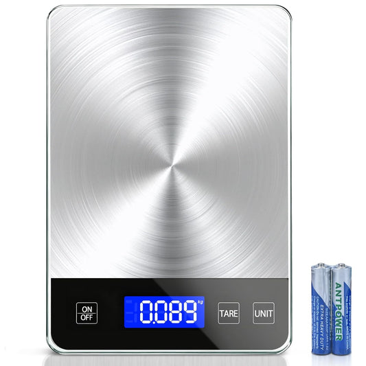 Food Kitchen Scale, 33lb Digital Food Scale Precisely Measures Grams and Ounces for Baking and Cooking, Rechargeable 304 Stainless Steel Kitchen Scale for Food with LCD Display, Batteries Included