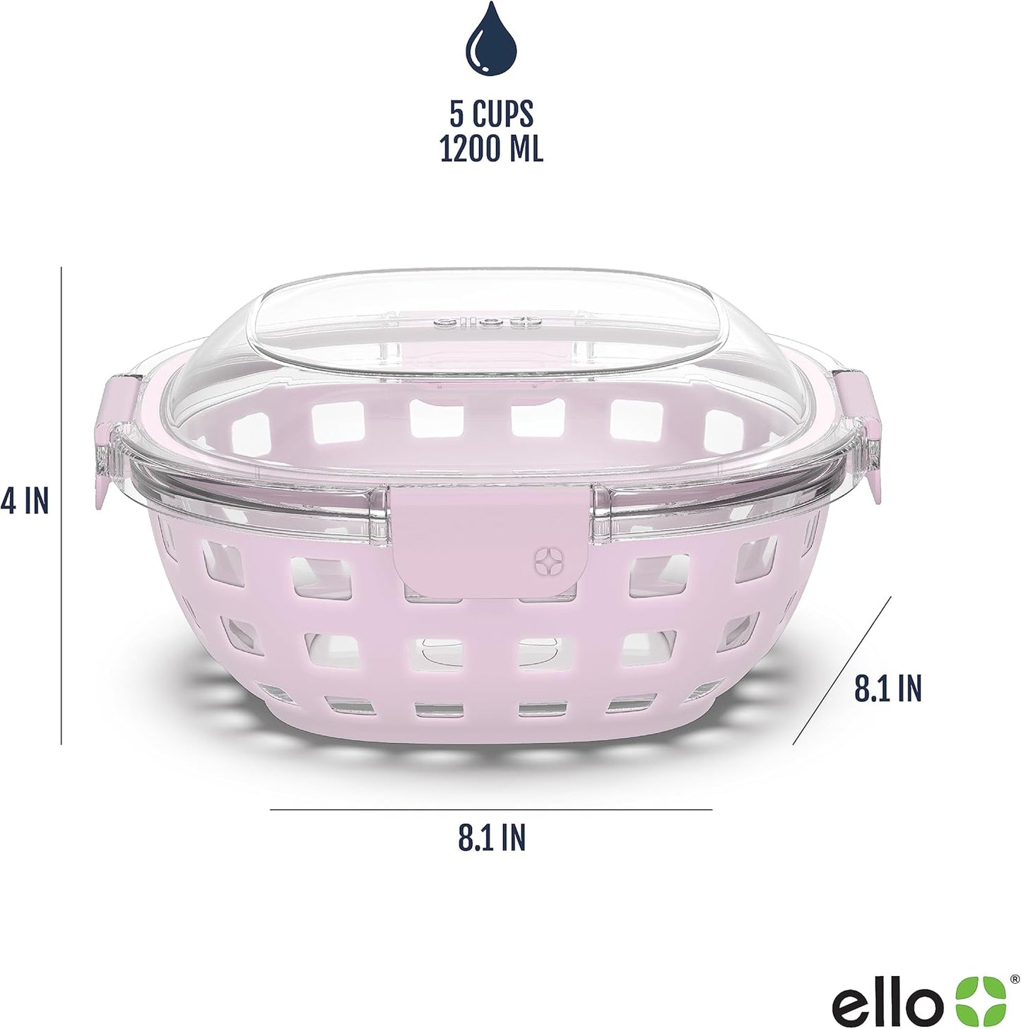 Ello DuraGlass Food Storage Glass Lunch Bowl - Meal Prep Container with Silicone Sleeve and Airtight Lid, 5 Cup, Yucca
