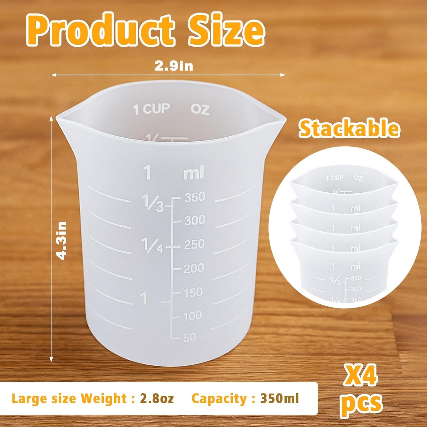 Palksky Silicone Chocolate Melting Cup Set with 4 Silicone Measuring Cups (250ml & 350ml) and 4PCS Heat-Resistant Jar Spatulas, Non-Stick Baking Tools for DIY Chocolate, Butter & Cream Mixing