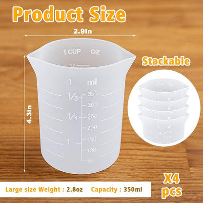 Palksky Silicone Chocolate Melting Cup Set with 4 Silicone Measuring Cups (250ml & 350ml) and 4PCS Heat-Resistant Jar Spatulas, Non-Stick Baking Tools for DIY Chocolate, Butter & Cream Mixing