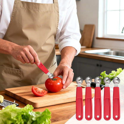 5 Pcs Tomato Corer Tool Strawberry Huller Stem Remover, Handle with hole, Stainless Steel, Fruit Corer Tool for Tomato Strawberry (Red+White)